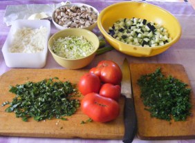 Quiche - francia pizza - A felvagdosott zöldségek.