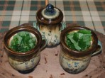 Citromfű-tea - Az összevagdosott citromfű a bögre fűtartójában.